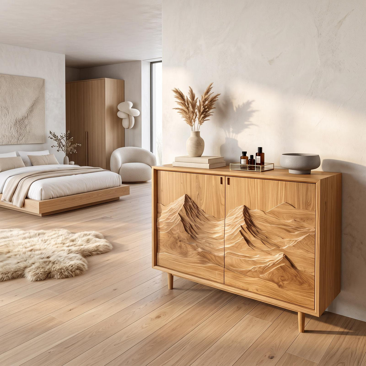 Rustic Sculptural Artistic Cabinet For Living Room And Interior Space