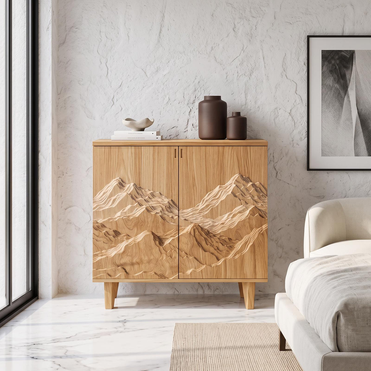 Spry Interior Organic Modern Wood Side Storage Cabinet, Handcrafted Accent Credenza Buffet Sideboard for Living Room Hallway Decor, SINLSASC356