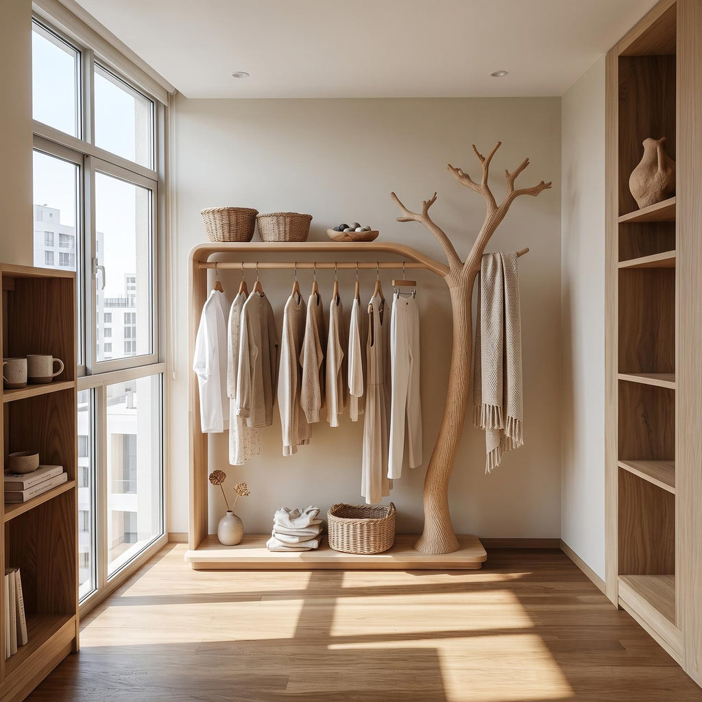 Rustic Tree Clothing Shelf Rack Entryway Bedroom