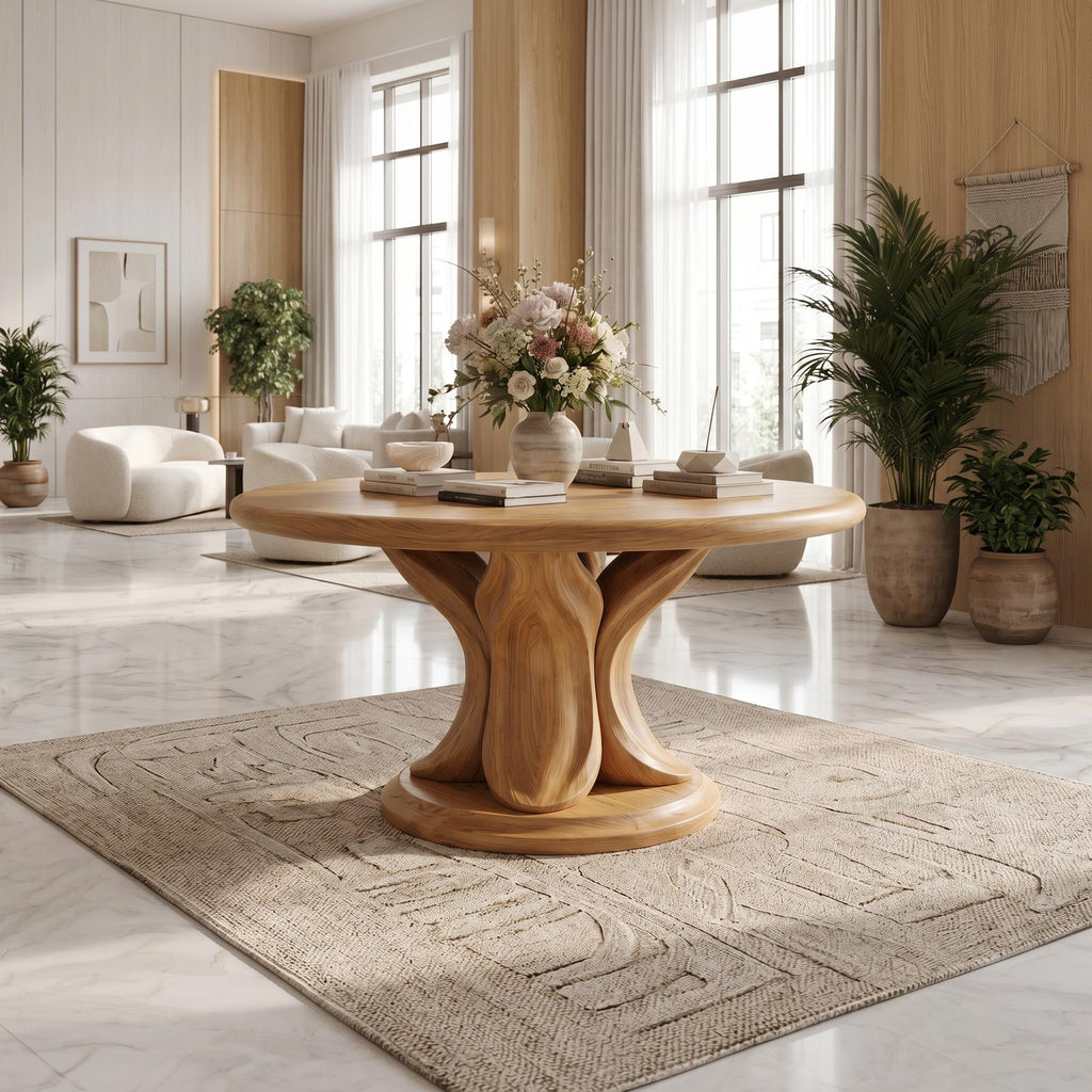 Modern Round Console Table With Twisted Architectural Form For Entryway And Living Room