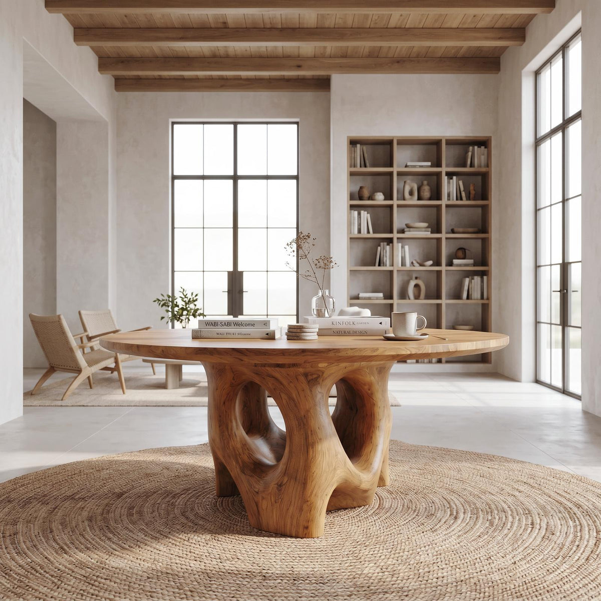 Natural Foyer Center Table With Organic Spiral Form For Entryway And Living Room