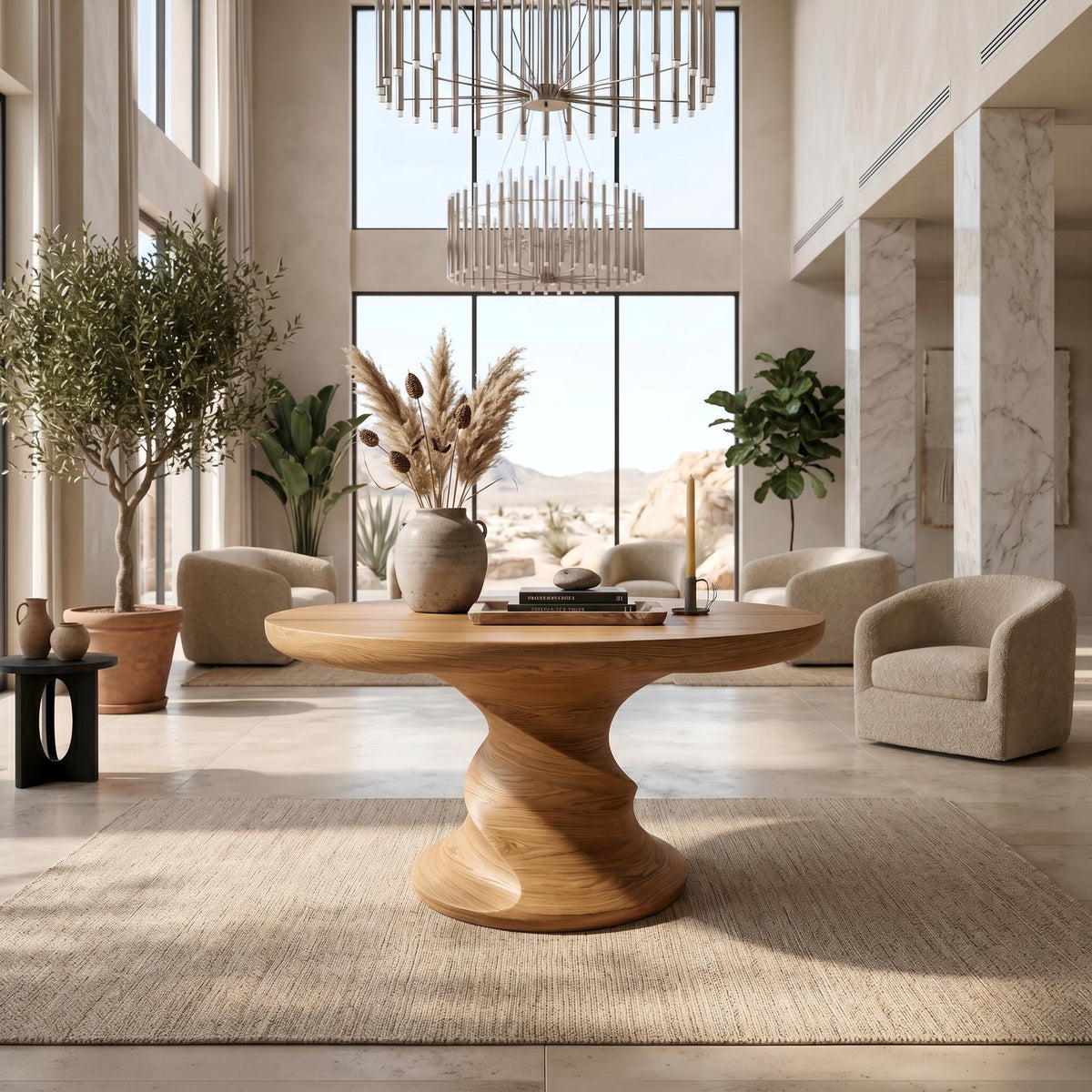 Contemporary Center Table With Flowing Curved Design For Foyer And Hallway