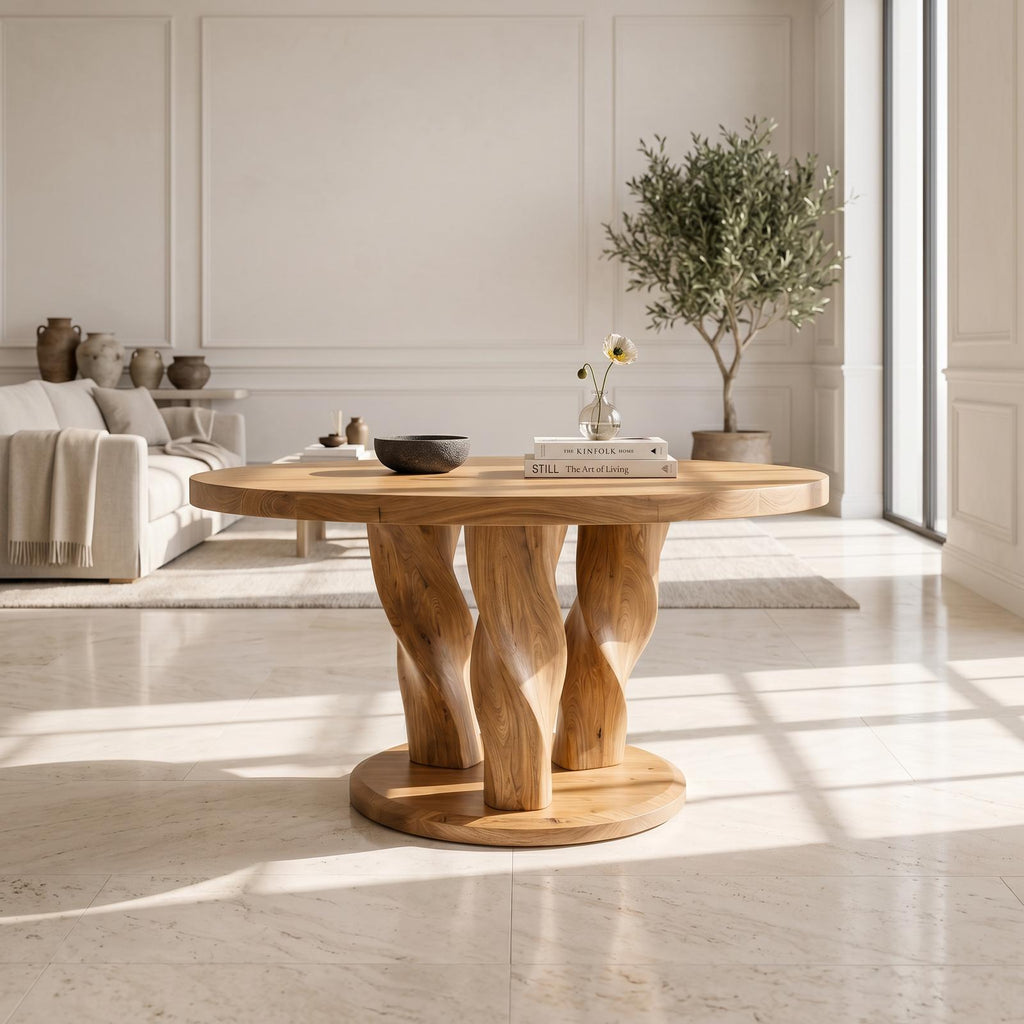Rustic Round Entryway Table With Twisted Tree Inspired Design For Foyer And Entryway