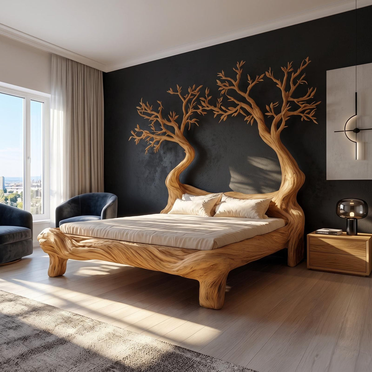 Rustic Tree Inspired Bed Organic Nature Bedroom SINLSAWB073