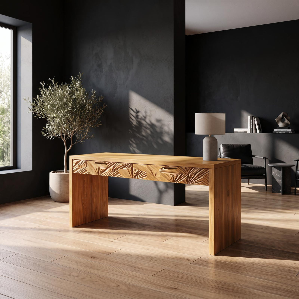 Modern Home Office Desk With Integrated Drawers For Bedroom