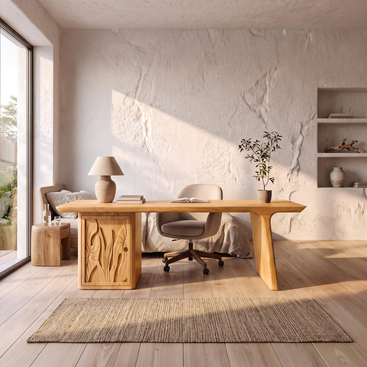 Contemporary Executive Desk With Side Storage Cabinet For Home Office