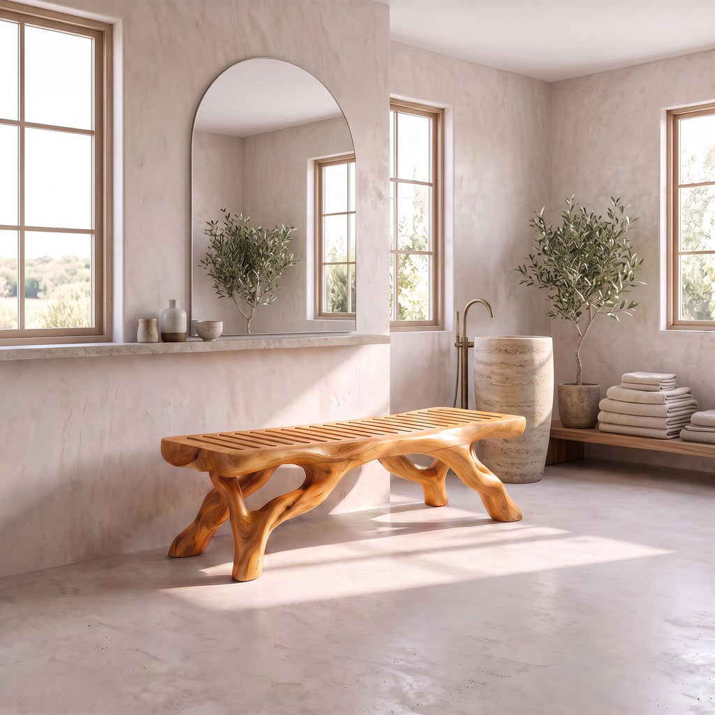Organic Bathroom Bench With Branch Inspired Sculptural Legs For Bathroom