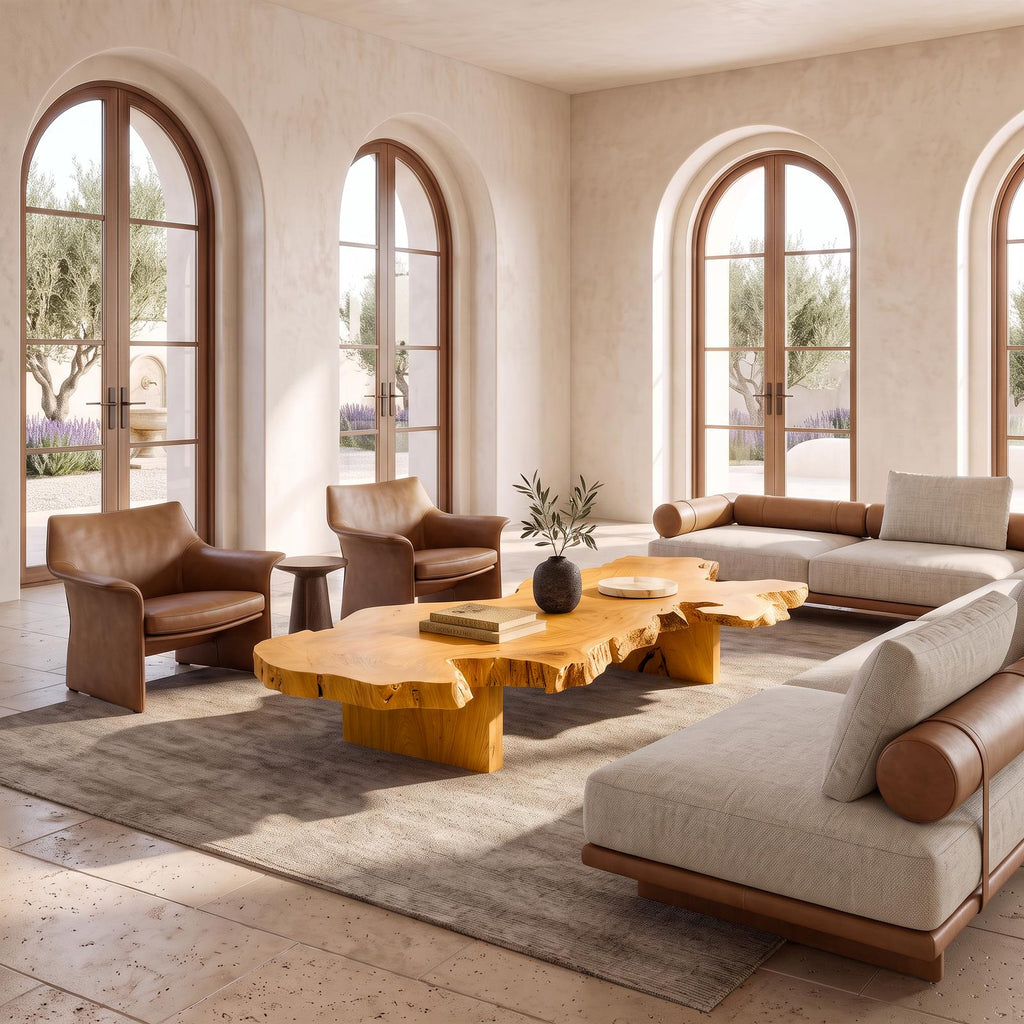 Organic Coffee Table With Natural Grain Top And Minimalist Legs For Living Room