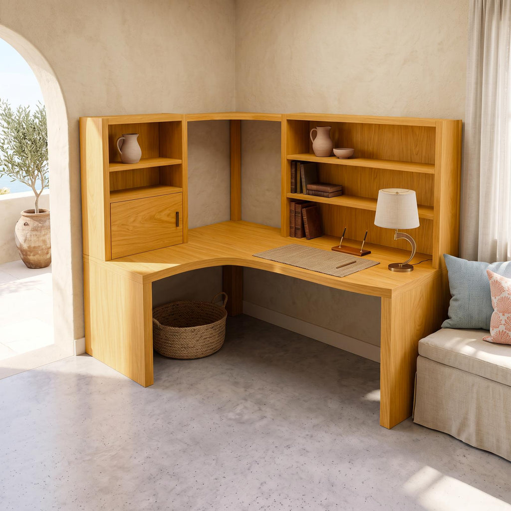 Contemporary Corner Desk With Built In Bookcase For Workspace