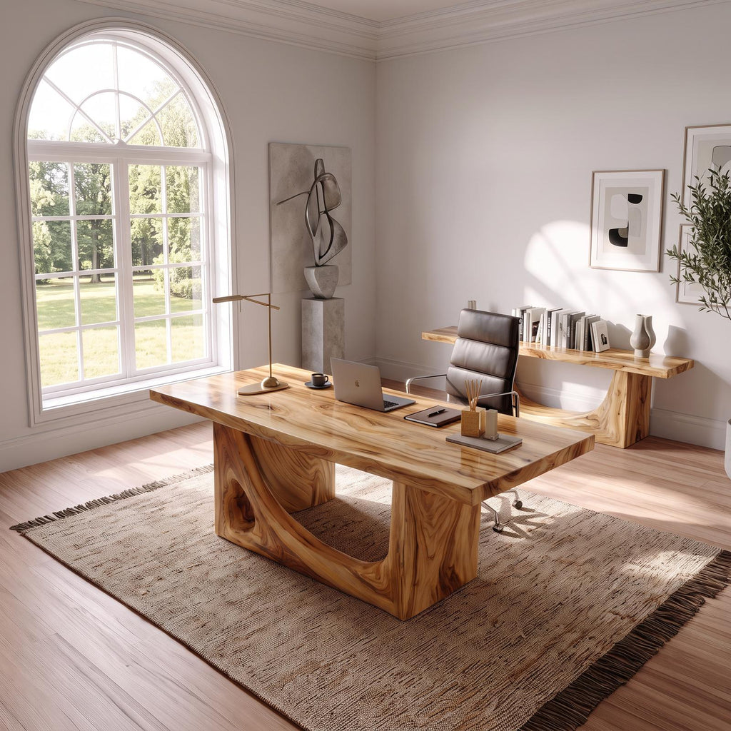 Modern Standing Desk With Natural Grain Surface For Office