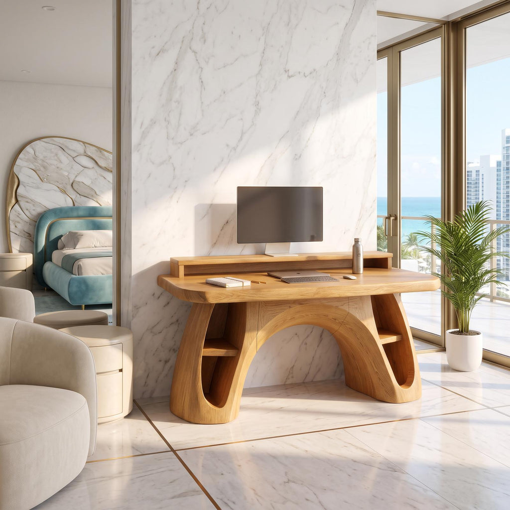 Contemporary Office Desk With Raised Monitor Platform For Workspace