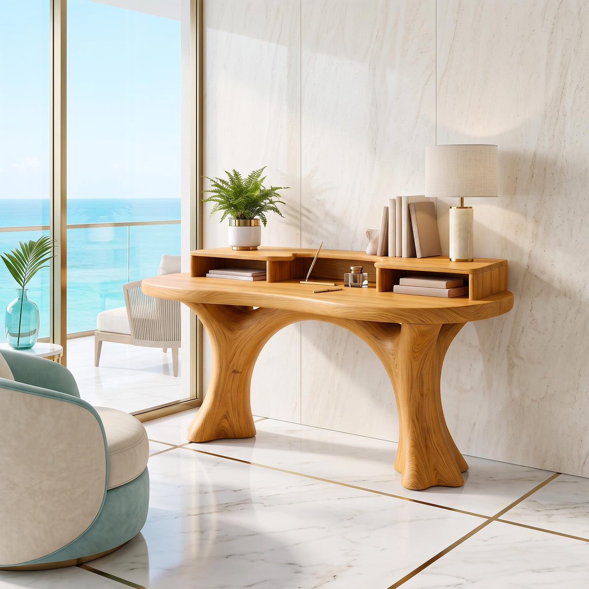 Minimalist Working Desk With Clean Frame And Natural Grain Surface For Office