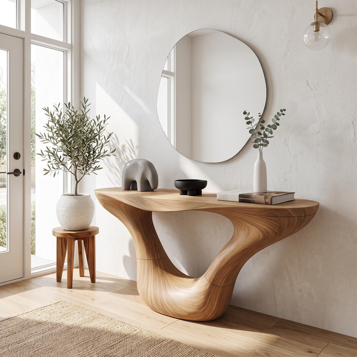 Mid-Century Solid Wood Console Table, Handcrafted Live Edge Entryway Sofa Table & Living Room Credenza