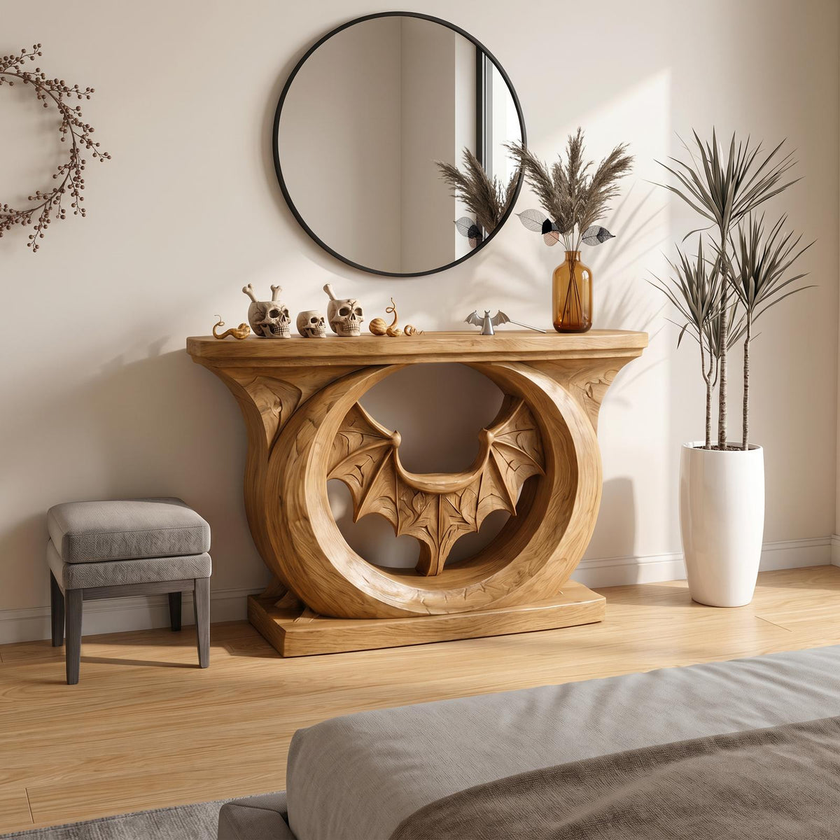 Contemporary Halloween Console Table With Sculptural Bat Design For Entryway And Living Room SINLSACS675