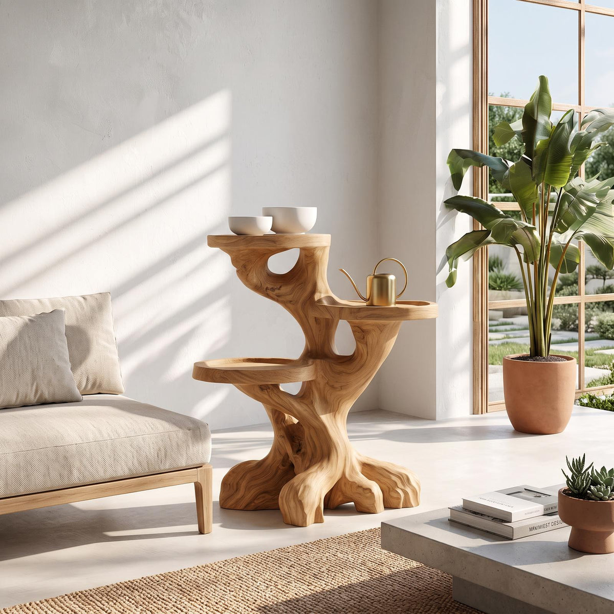 Rustic Indoor Plant Shelf With Tree Root Inspired Design For Living Room And Hallway SINLSAPT005