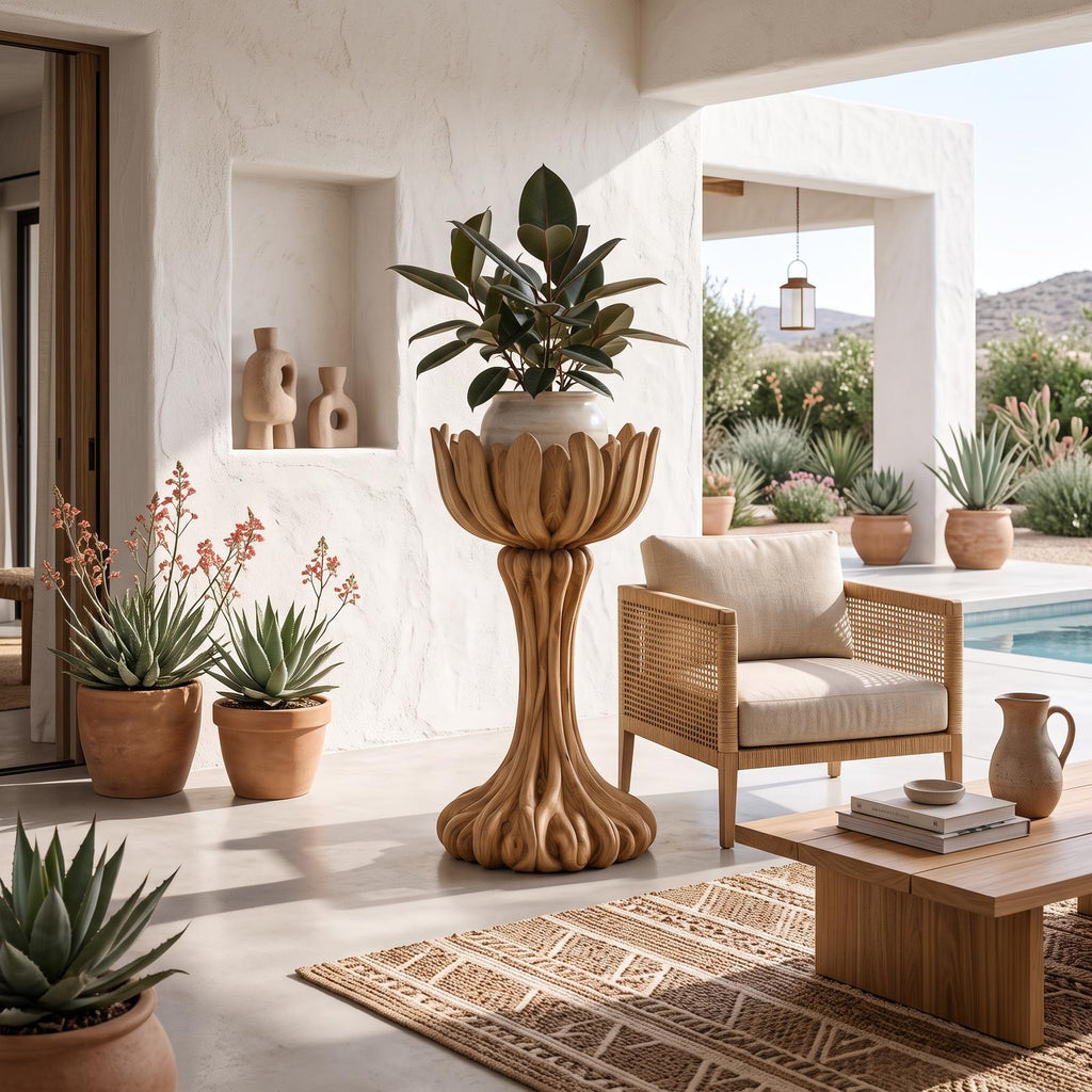 Natural Indoor Plant Stand With Artistic Tree Form For Living Room And Entryway