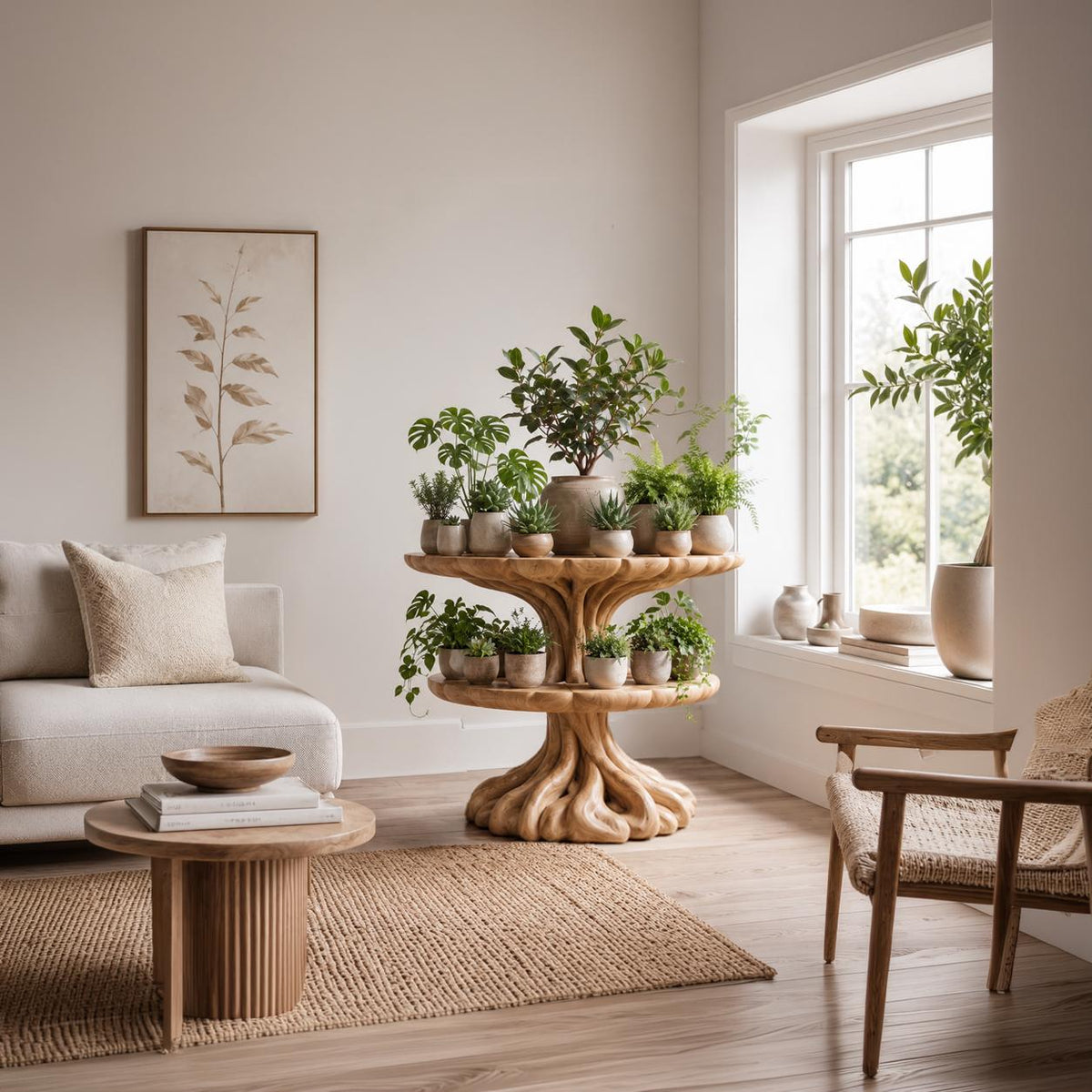 Modern Multi Tier Plant Stand With Architectural Curved Design For Office And Living Room SINLSAPT012