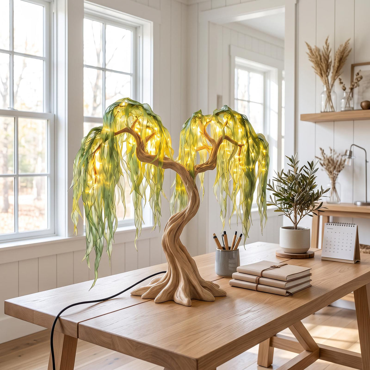 Rustic Fairy Light Tree Table Lamp For Nightstand