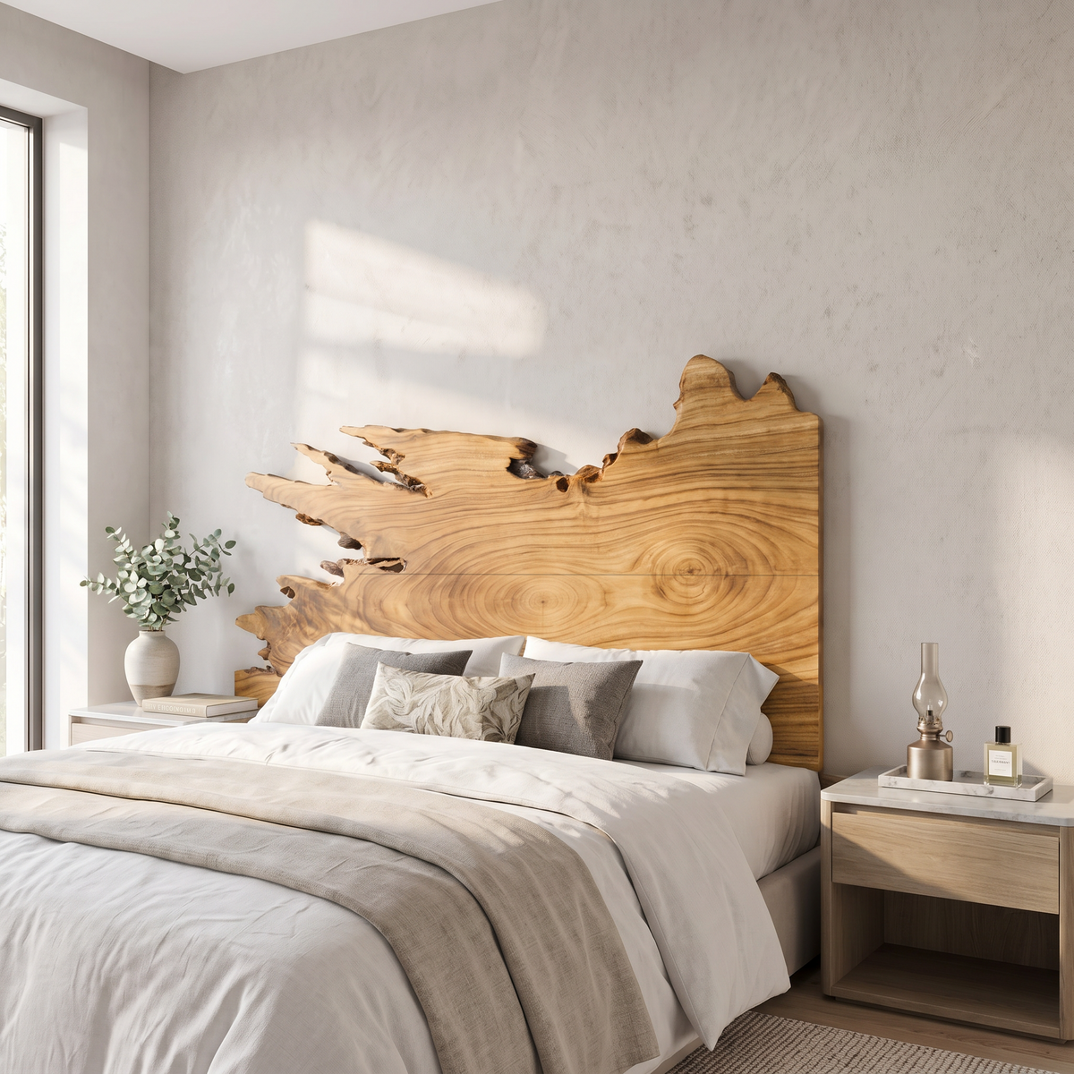 Organic Split Edge Headboard Wooden Bed Headboard For Bedroom SINLSAHB059
