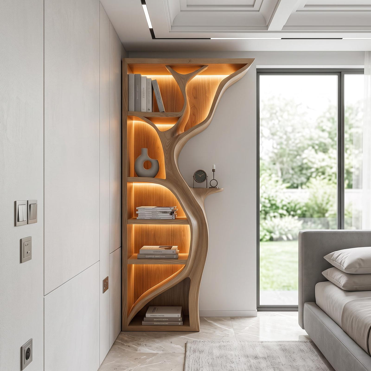 Modern Tree Wall Bookshelf Wooden Corner Shelf