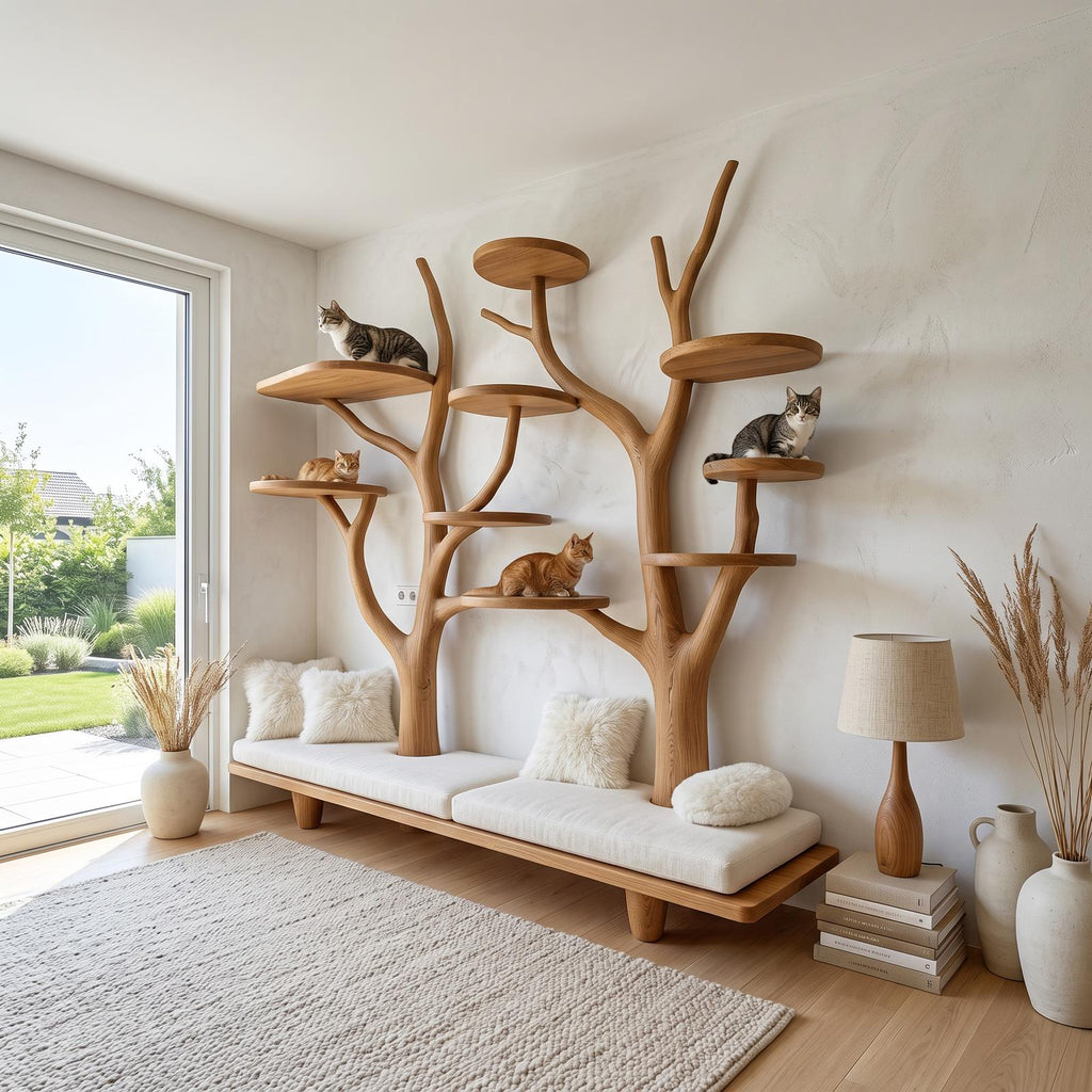 Rustic Cat Tree Organizer Wall Shelf Bedroom Seating Bench SINLSATT055