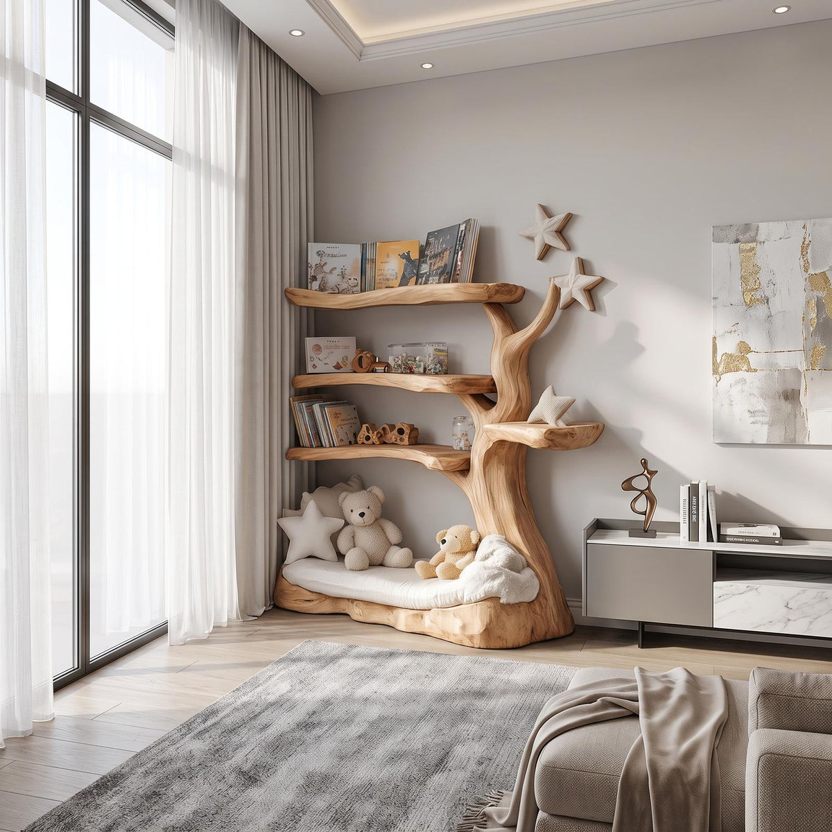 Rustic Tree Bookshelf Nursery Cozy Reading Corner