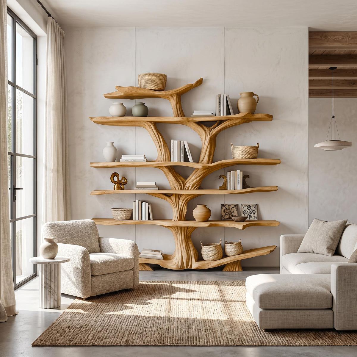Rustic Wooden Tree Shelf – Perfect Book Storage & Nature-Inspired Decor