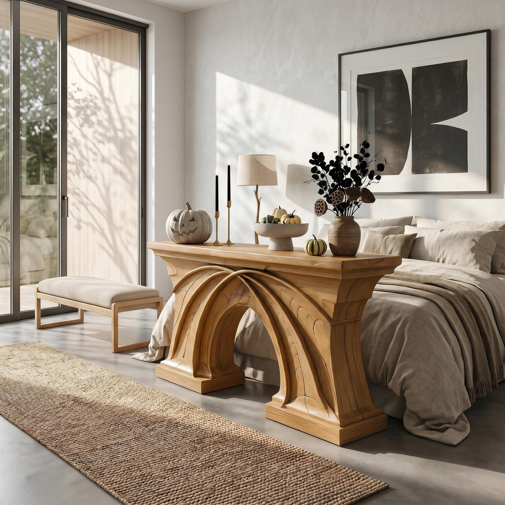 Rustic Console Table Handcrafted Flowing Sculptural Design For Living Room Entryway