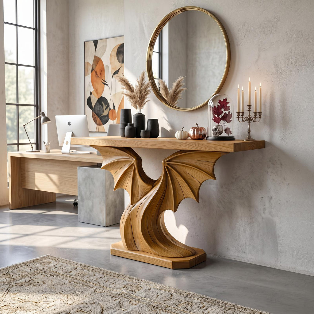 Contemporary Halloween Console Table With Sculptural Bat Wing Design For Entryway And Hallway