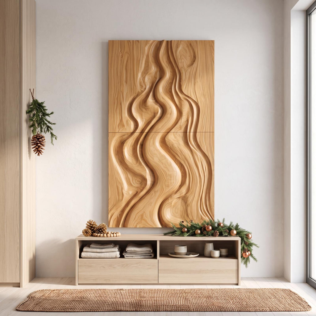 Natural Christmas Abstract Wall Decor With Fluid Carved Design For Bedroom