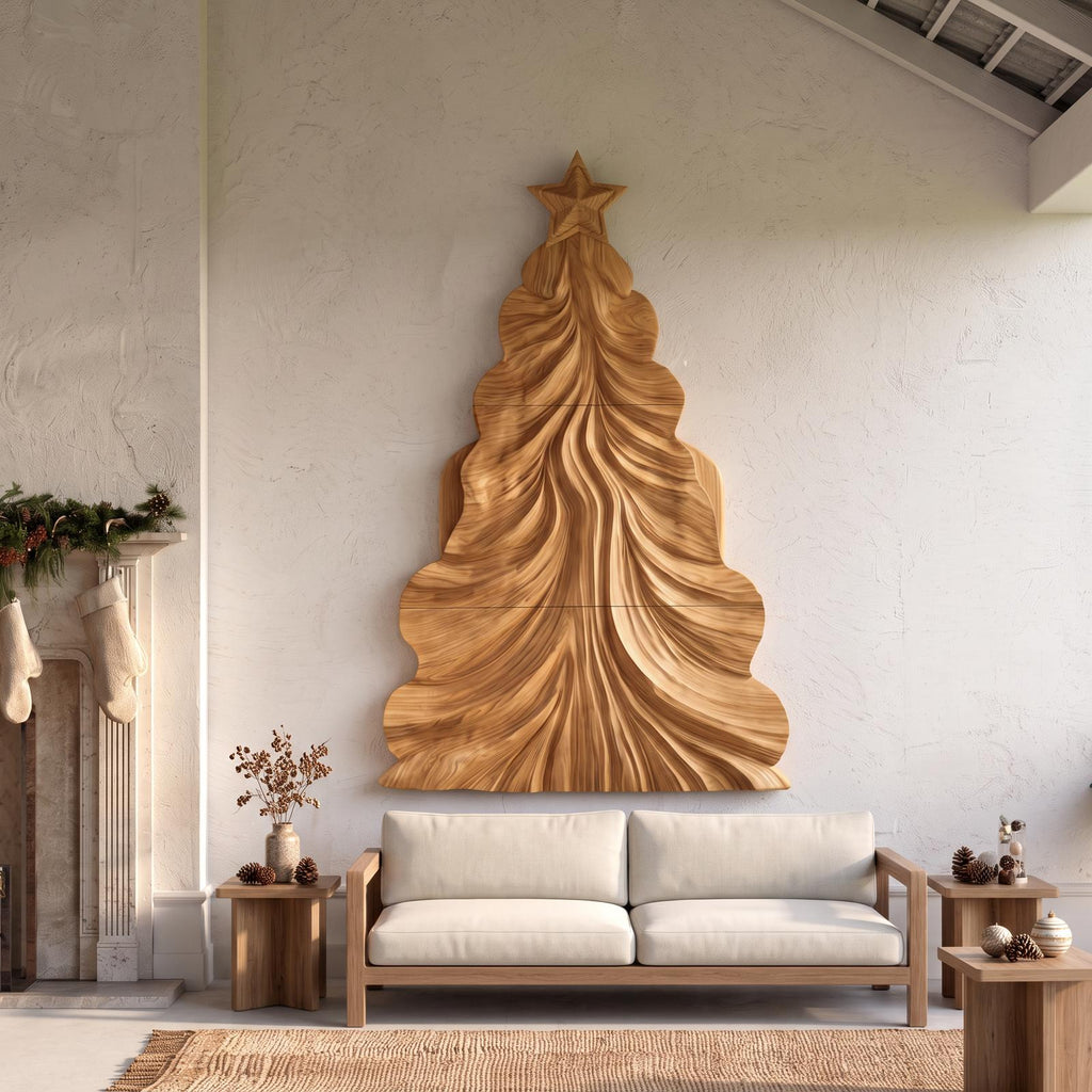 Contemporary Wooden Christmas Decor With Curved Openwork Design For Living Room
