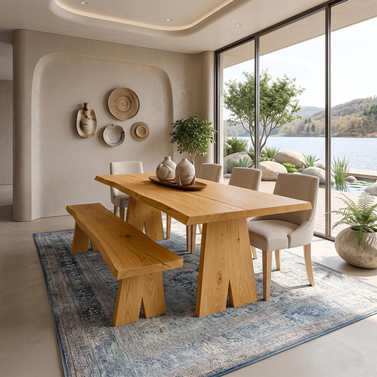 Rustic Solid Wood Dining Table, Farmhouse Wooden Kitchen & Dining Room Dinner Table, Model