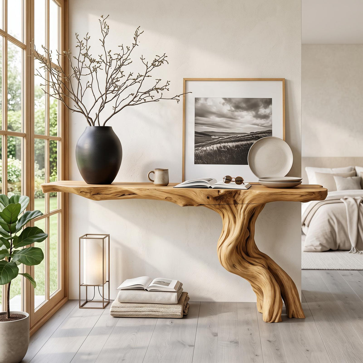 Rustic Console Table Driftwood Live Edge Natural Wood Gift