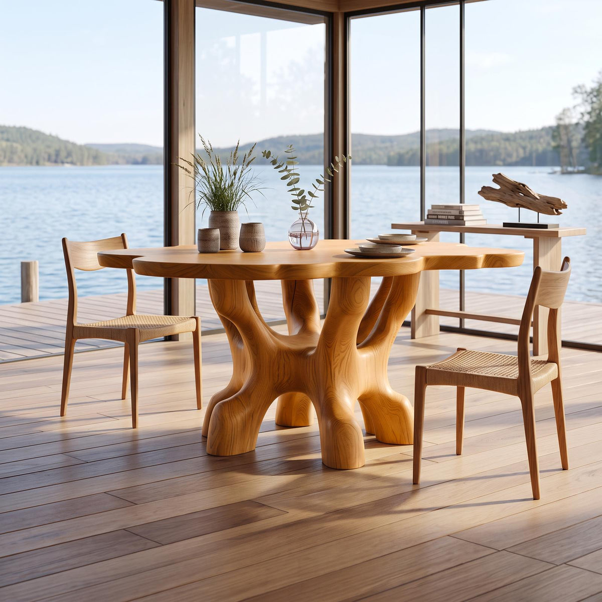 Rustic Organic Sculptural Wood Dining Table, Handcrafted Live Edge Kitchen Table for Living Room, Model