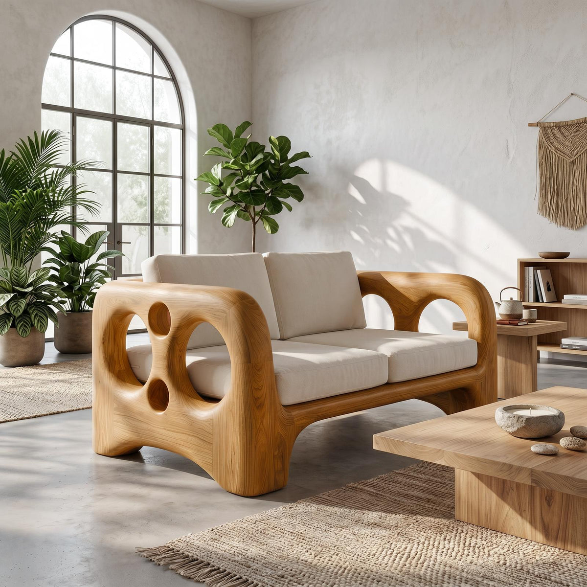 Handcrafted Sofa Frame With Organic Sculptural Arms For Living Room