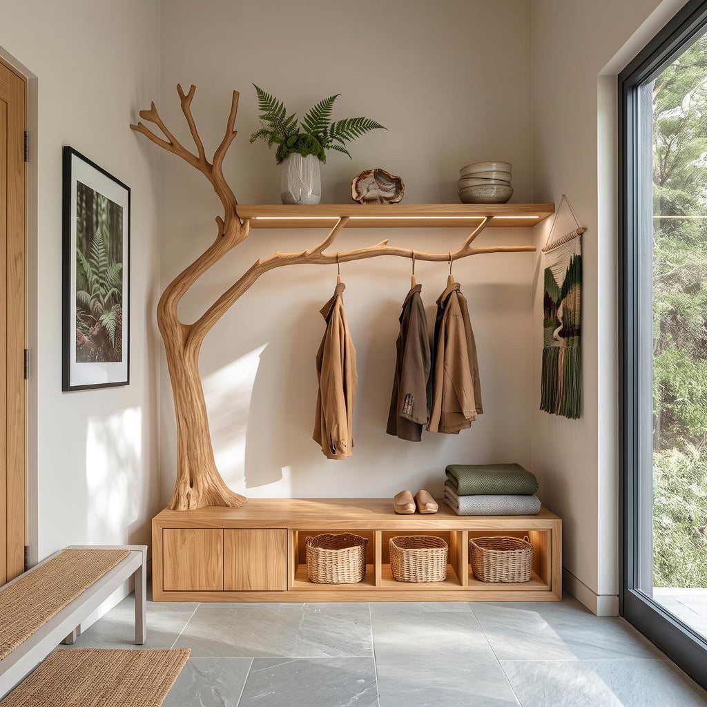 Rustic Wooden Cabinet With Tree Shaped Living And Bedroom