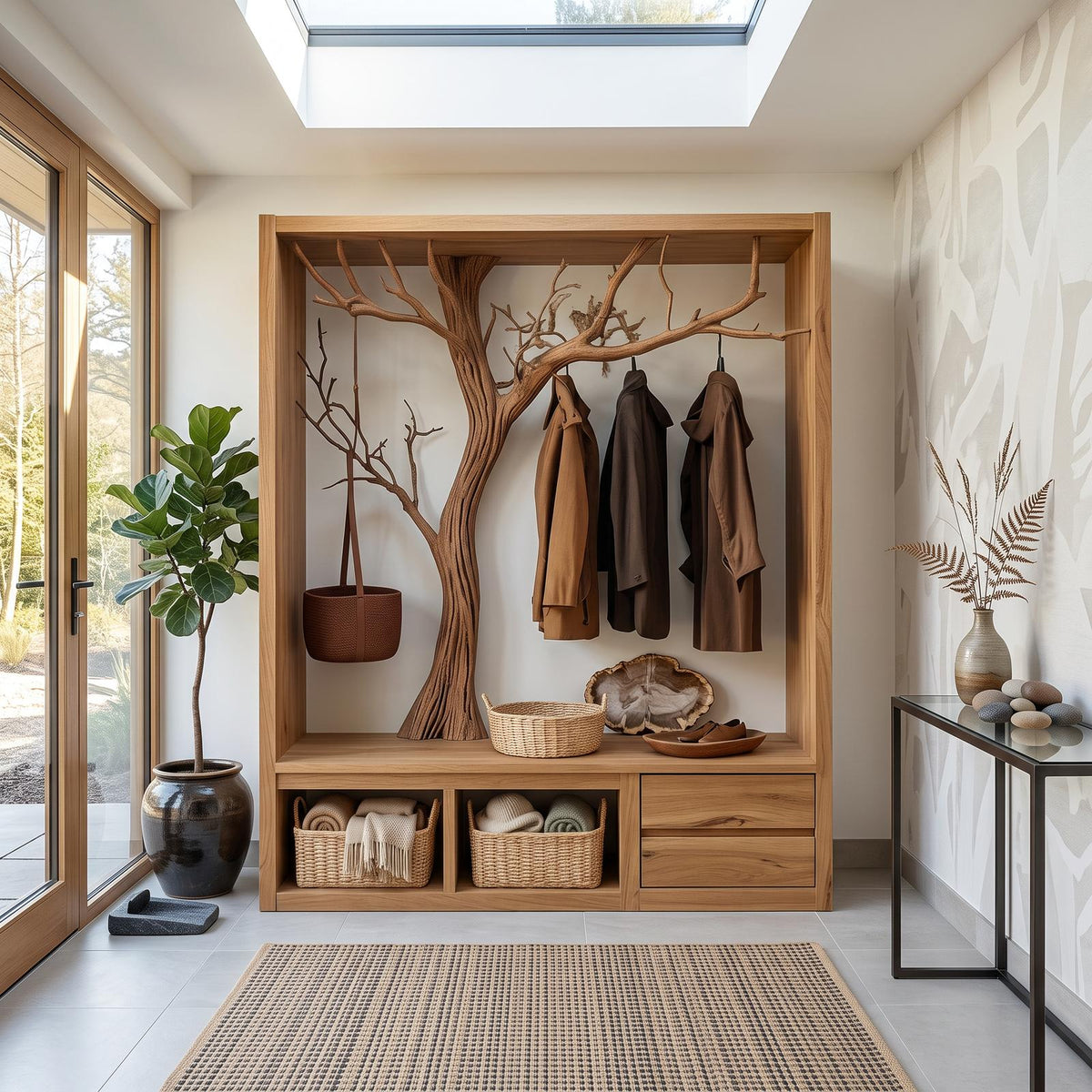 Rustic Wooden Tree Branch Entryway Cabinet Dressing Room