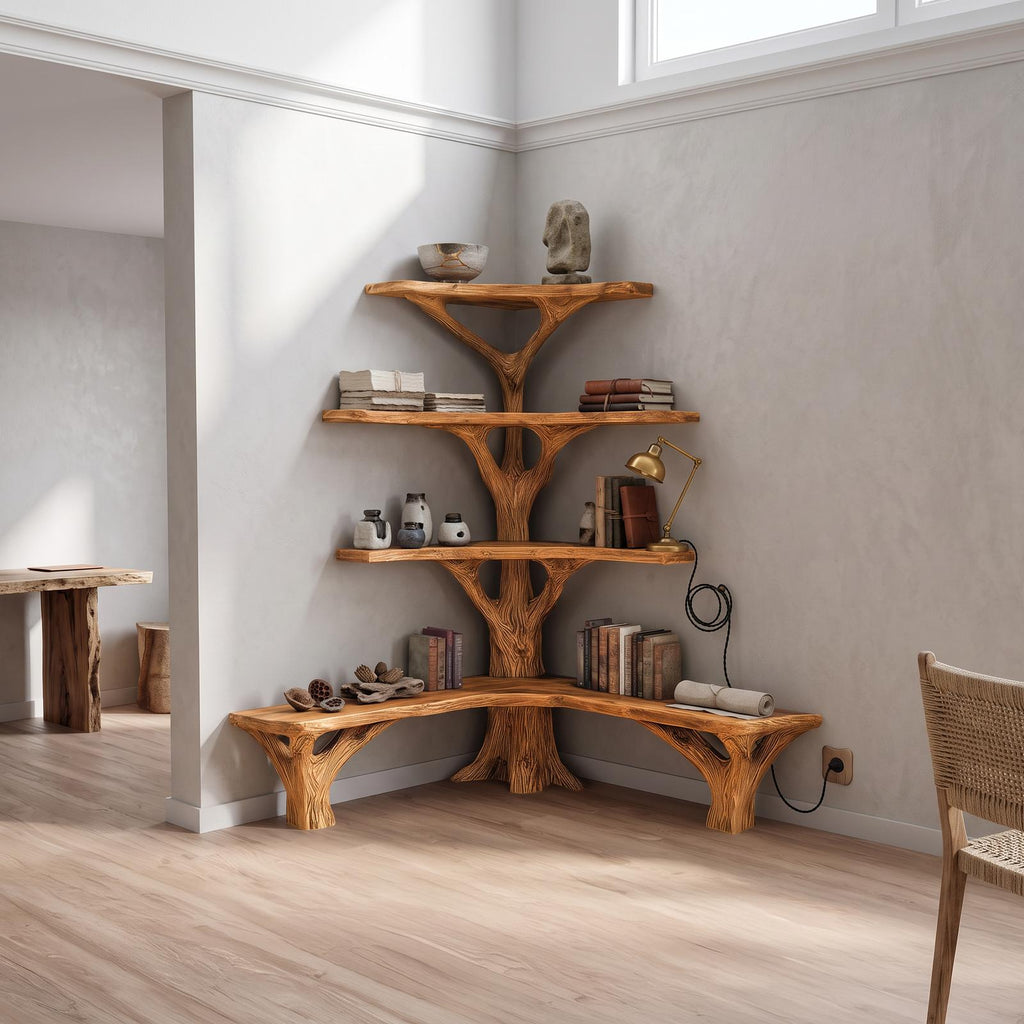 Rustic Tree Bookshelf Corner Living Room SINLSATB230