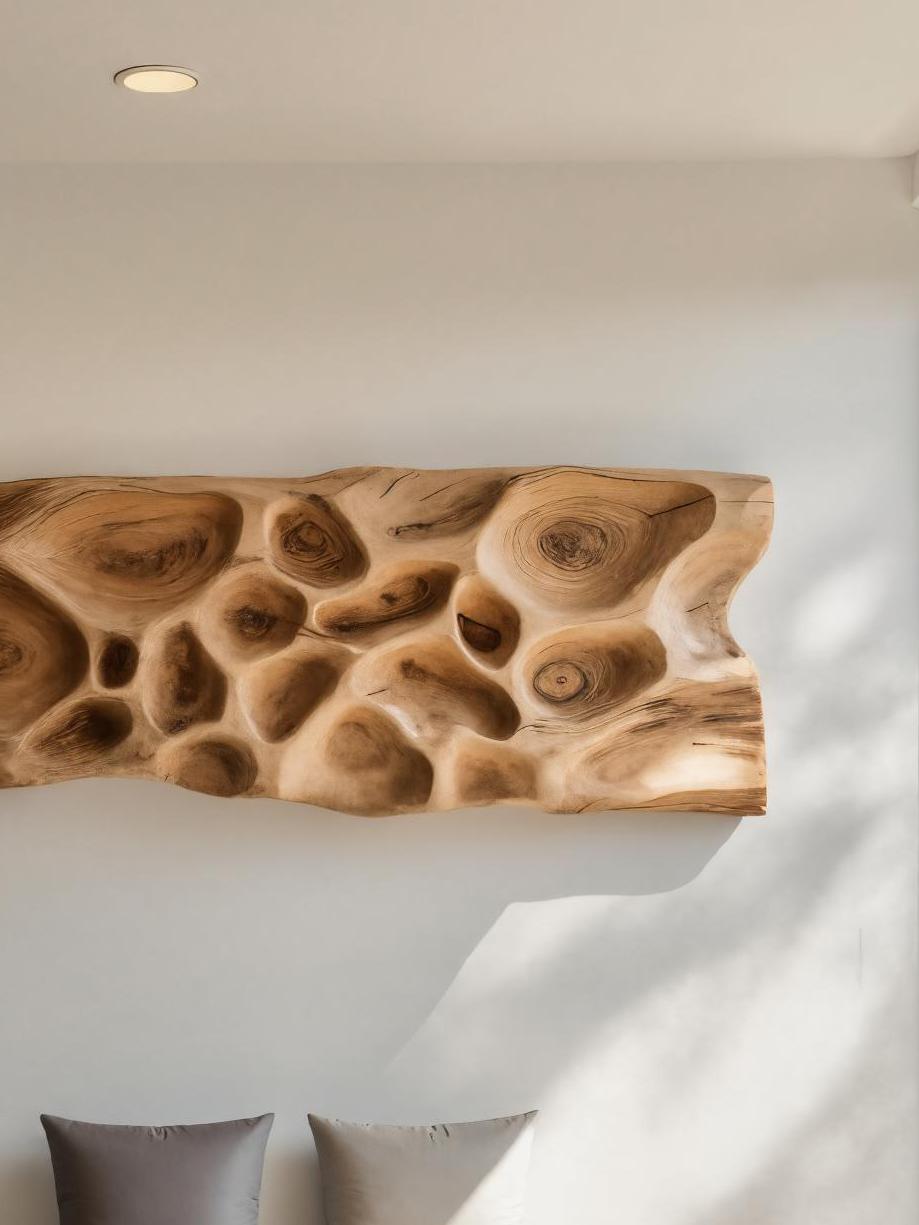 Artistic Carved Wood Wall Art, 3D Organic Textured Abstract Wooden Panel for Entryway & Living Room Decor
