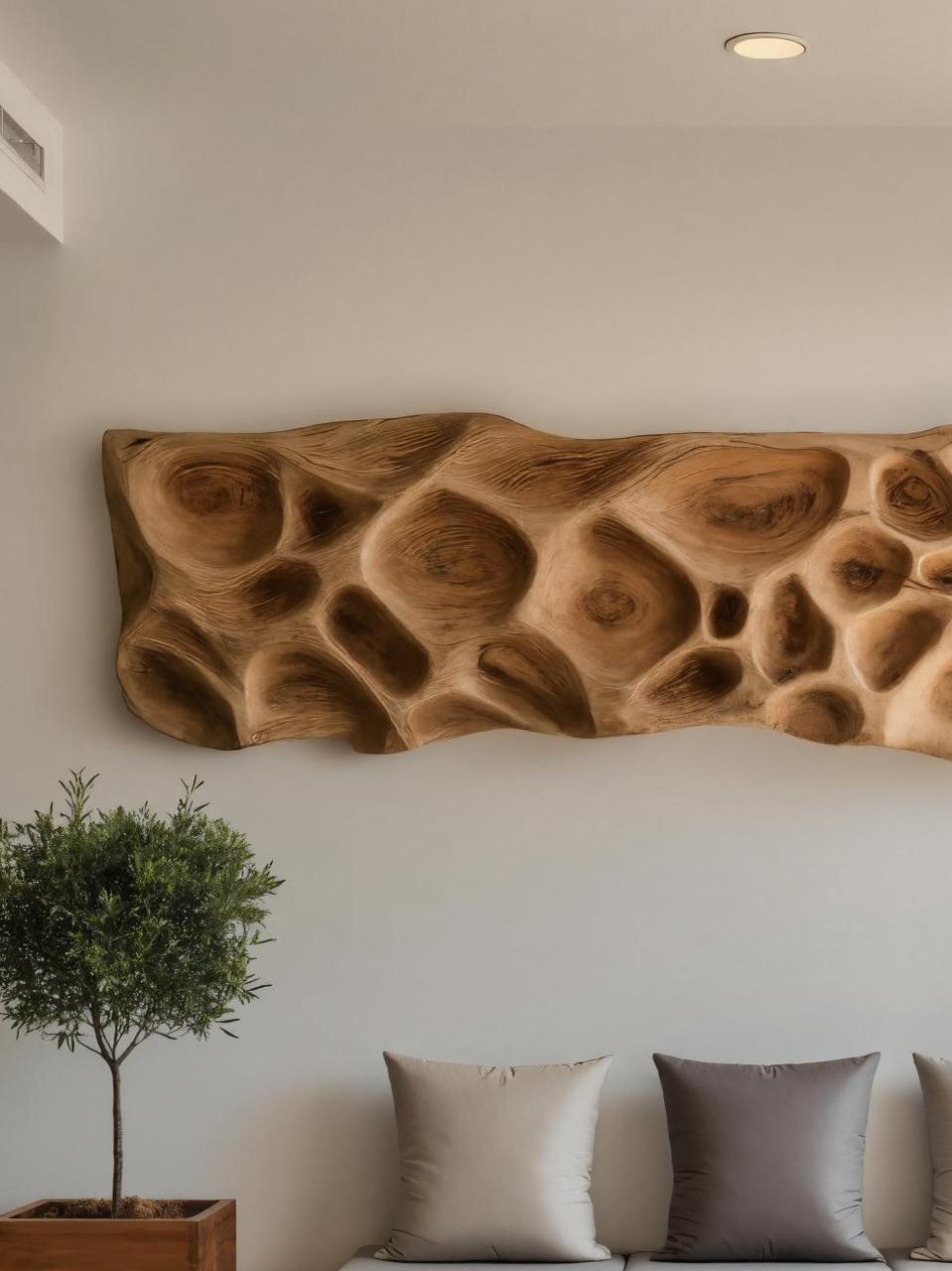 Artistic Carved Wood Wall Art, 3D Organic Textured Abstract Wooden Panel for Entryway & Living Room Decor