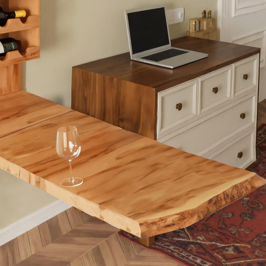 Wall Mounted Wine Rack With Folding Live Edge Table For Kitchen Or Bar