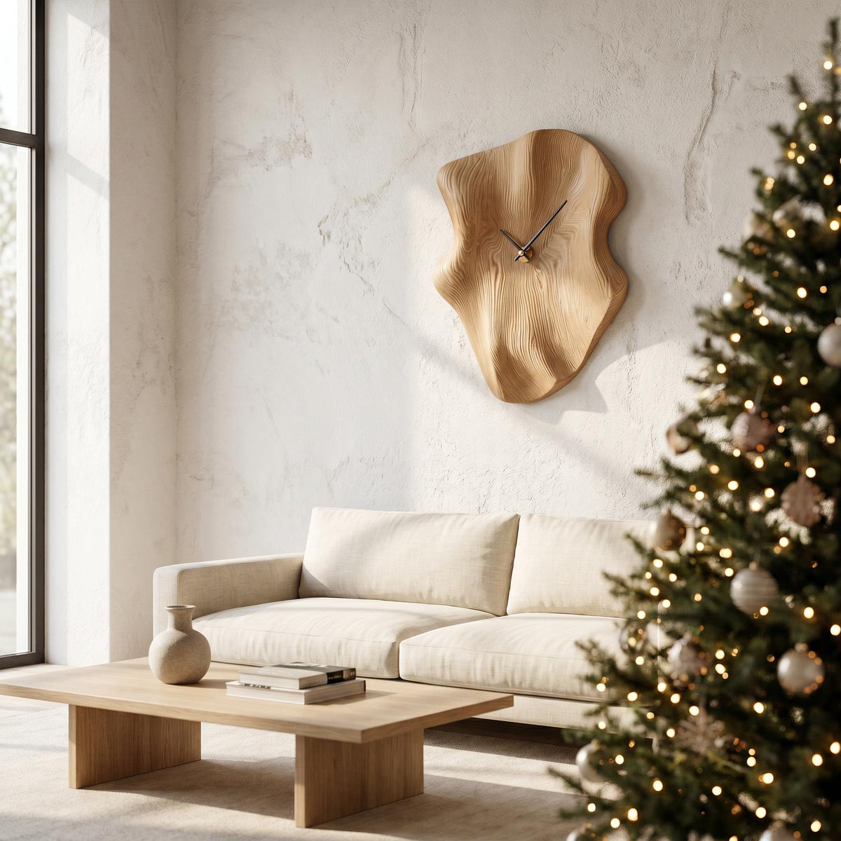 Nature Inspired Wood Wall Clock With Artistic Live Edge Form For Living Room SINLHACK026