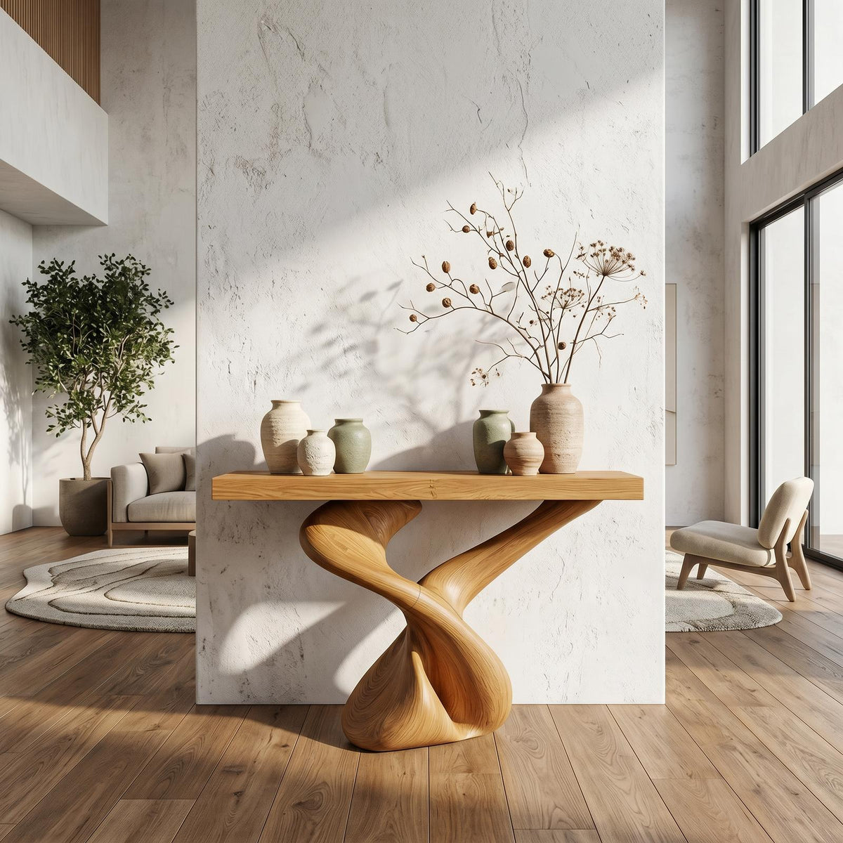 Organic Sculptural Console Table With Artistic Curved Base For Entryway
