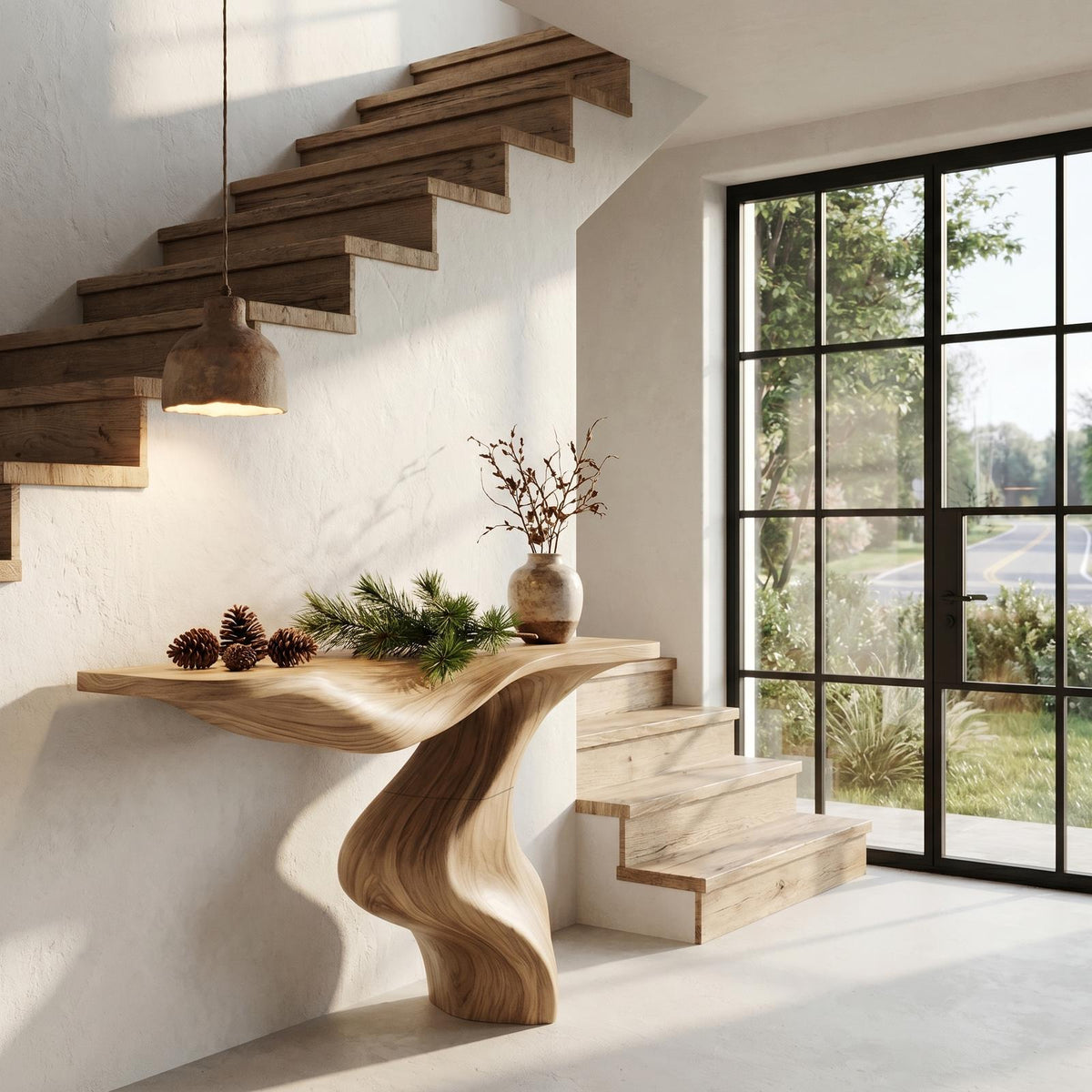Modern Console Table With Statement Sculptural Base For Living Room