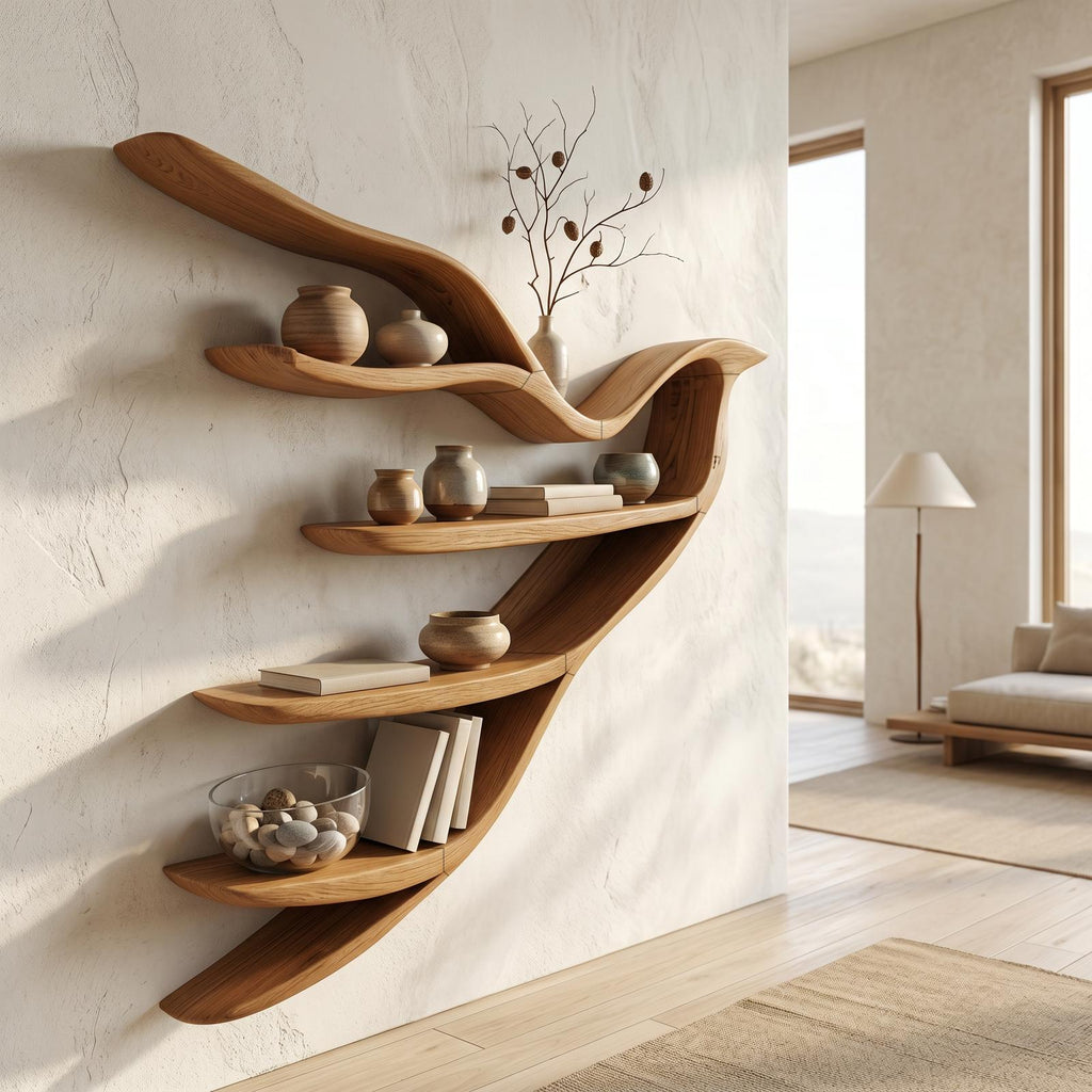 Sculptural Bookcase With Organic Open Shelving For Living Room Decor