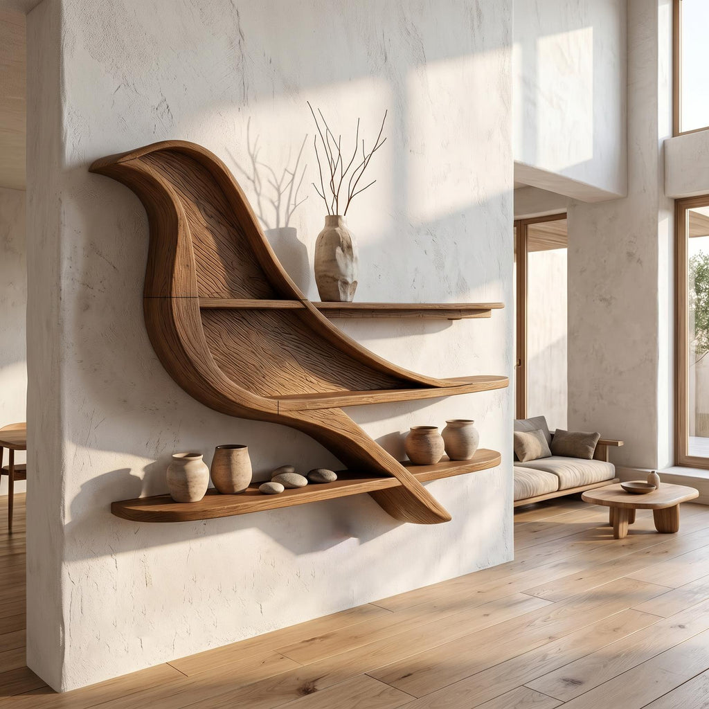 Organic Wave Bookshelf With Sculptural Wall Mounted Shelves For Living Room