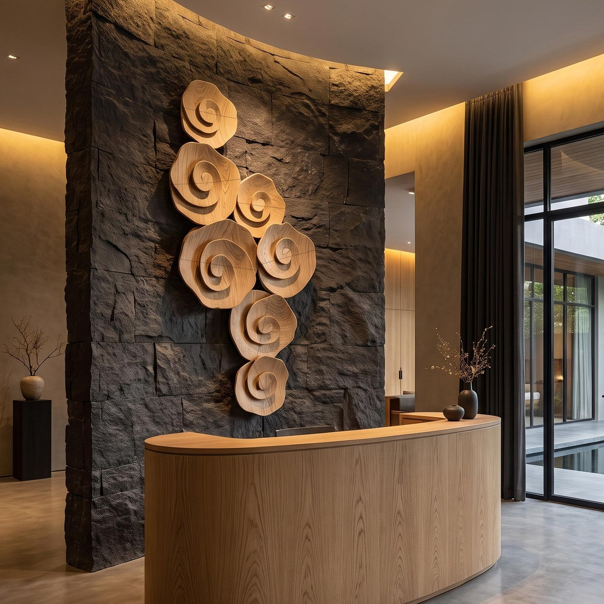 Contemporary Flower Wall Art With Sculptural Spiral Form For Entryway
