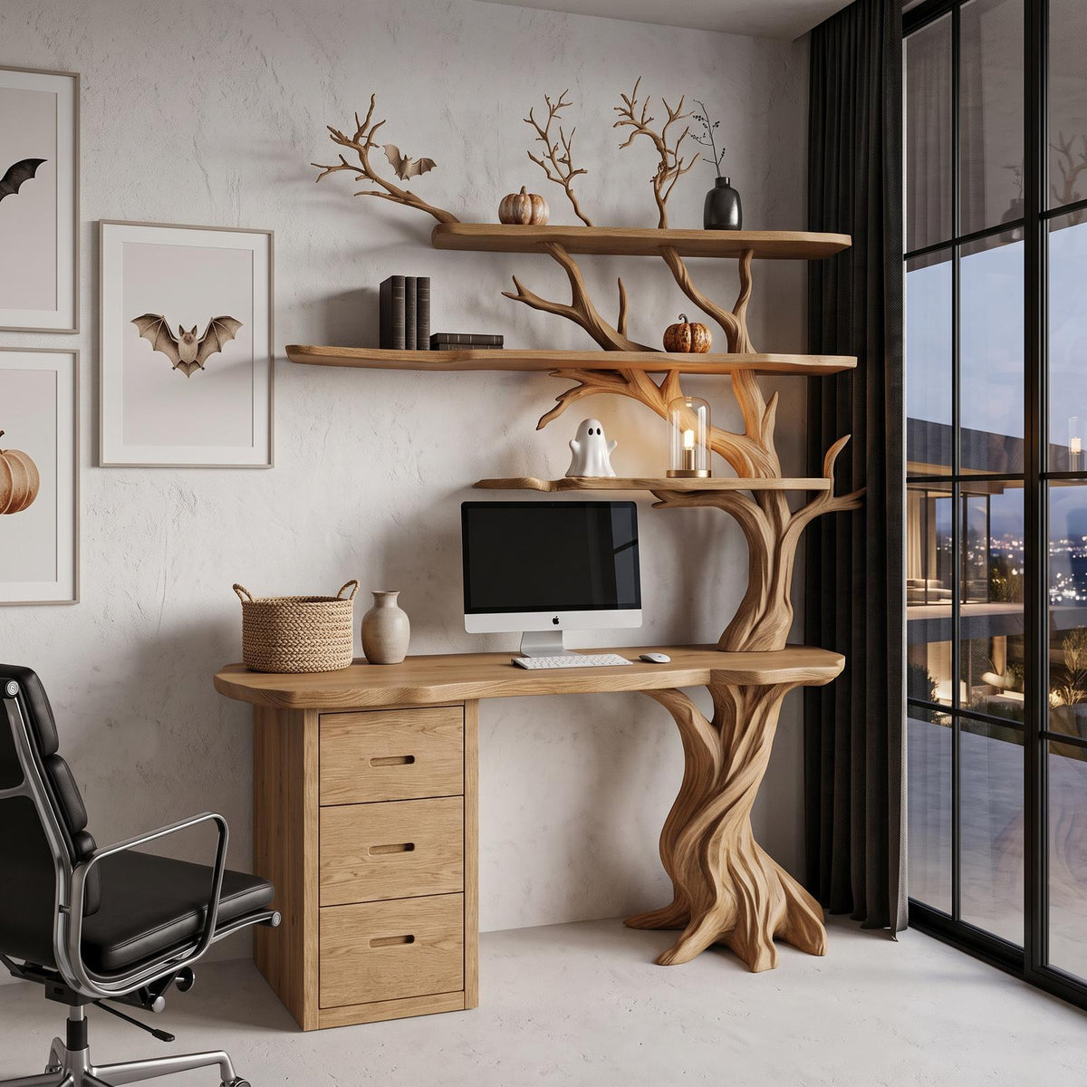 Contemporary Halloween Writing Desk With Haunted Tree Silhouette For Bedroom SINLHADE177