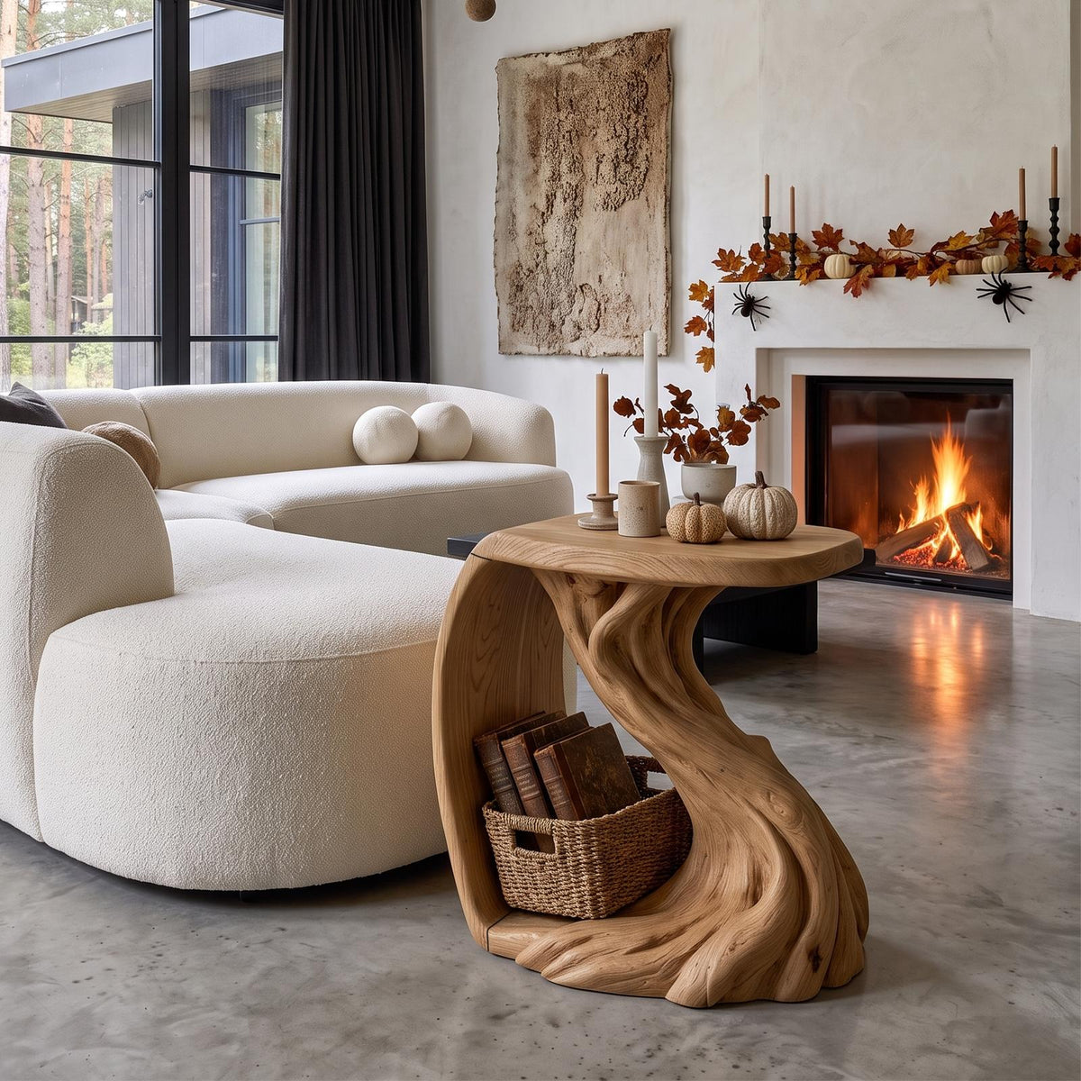 Rustic Beside Table With Halloween Inspired Twisted Base For Living Room