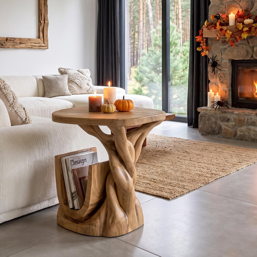 Organic Beside Table Halloween Inspired With Branch Base For Living Room